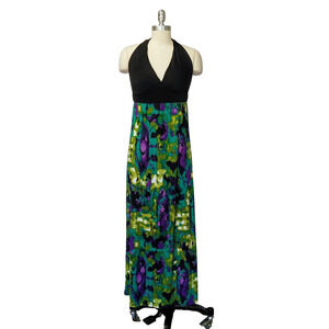 Vintage 00s Wet Seal Maxi Dress Size M Black Halter Top Stretch Knit Trashy Y2K